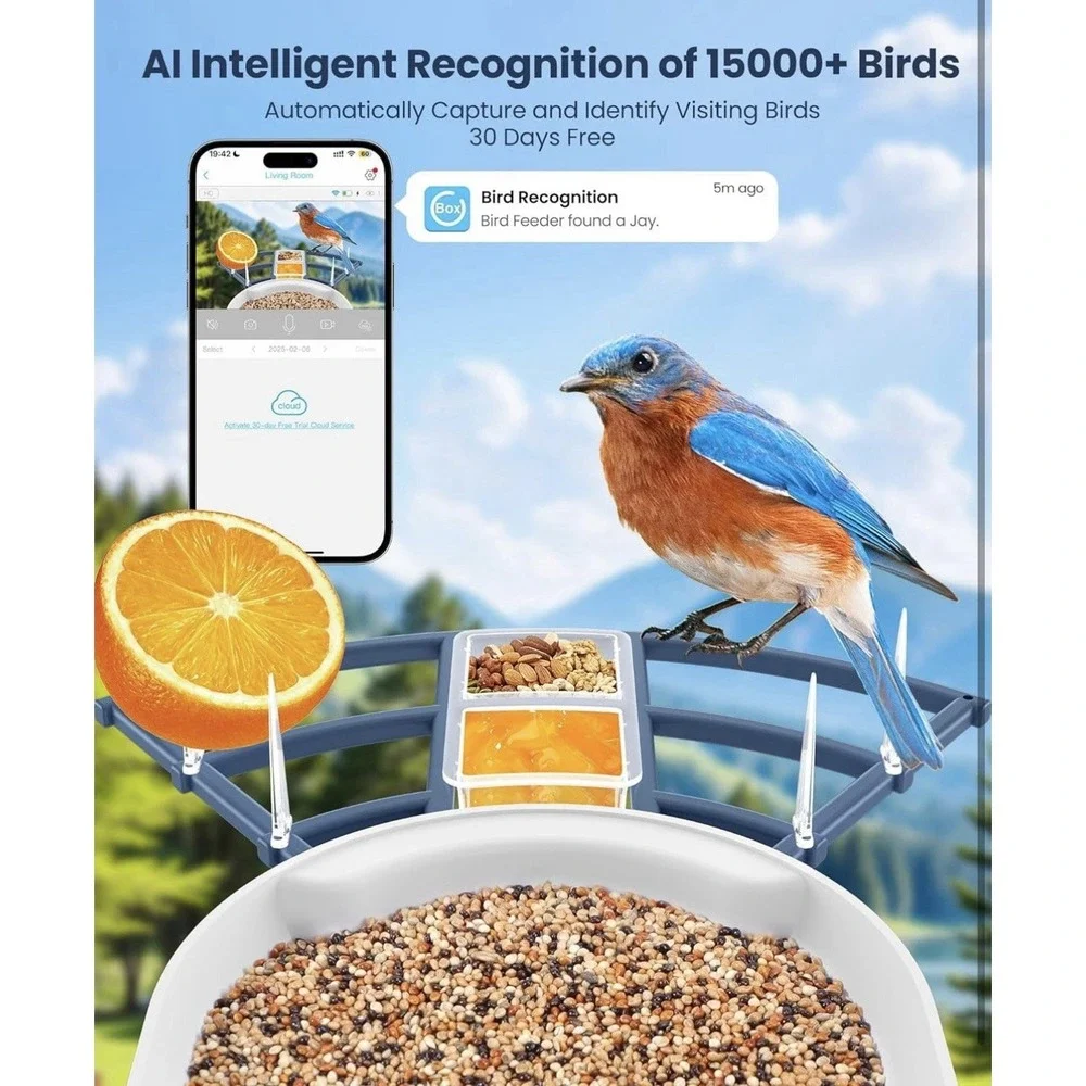 Smart AI Bird Feeder Camera WiFi Auto‎ Bird Identification Outdoor Feeder